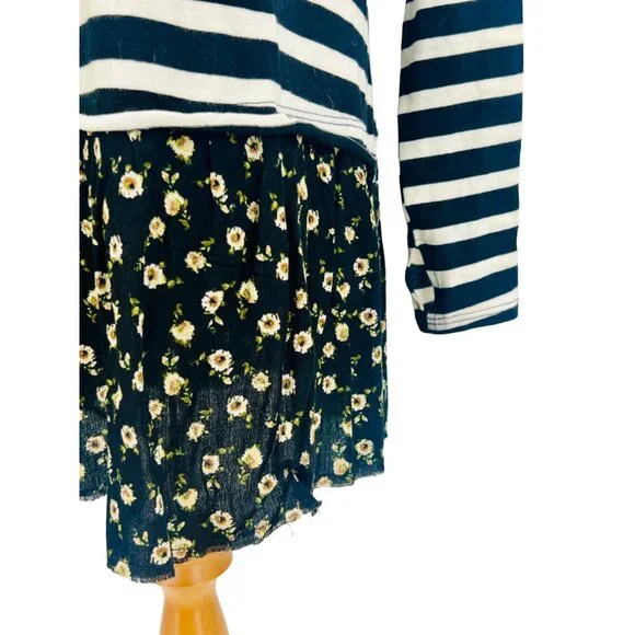 NWOT Free People 90s Grunge Striped Long Slv Thumbholes Floral Dress Y2K Skater - Picture 11 of 16